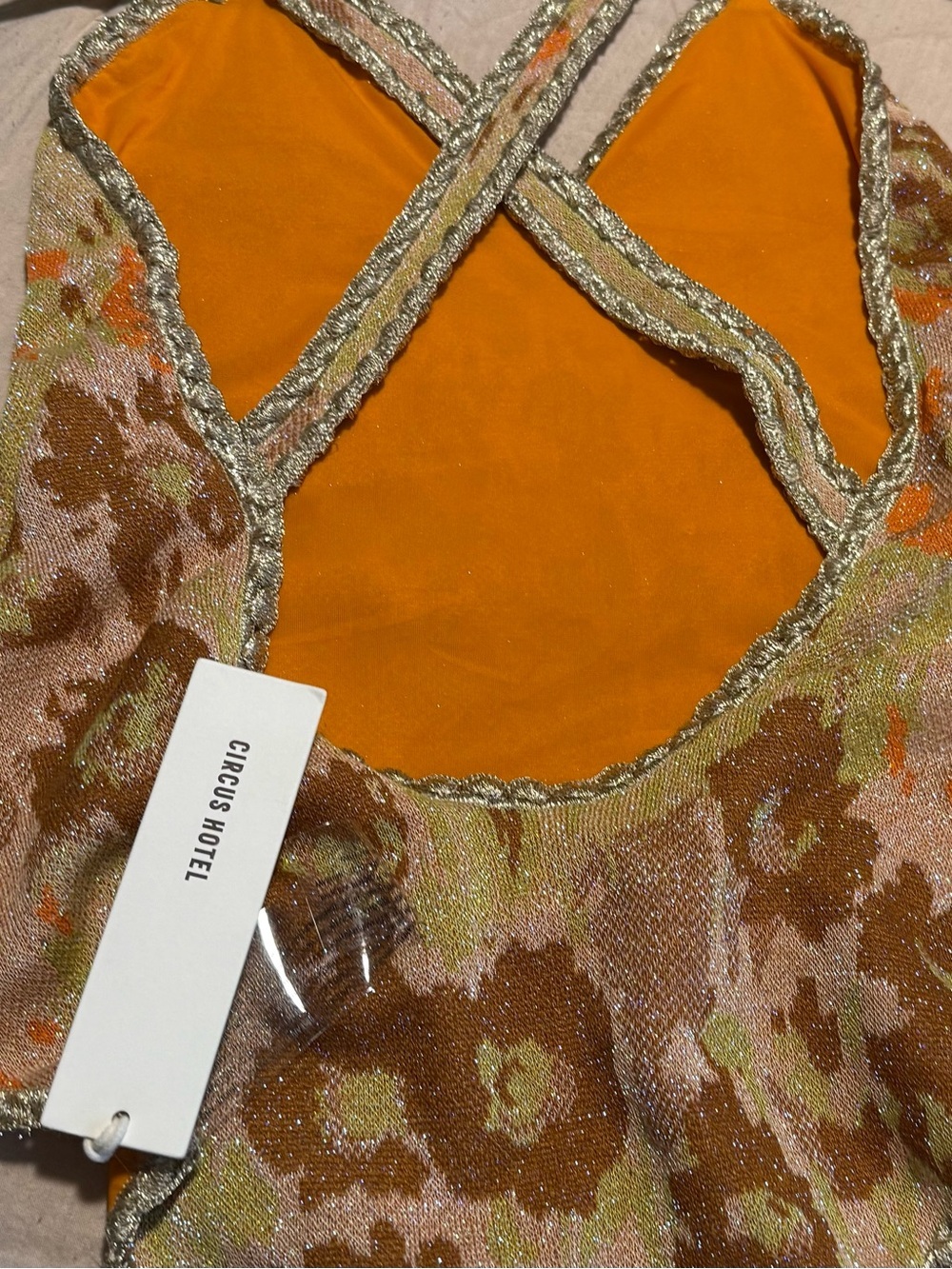 NWT Circus Hotel Shimmery Orange Knit one piece swimsuit size 44 - Picture 5 of 11